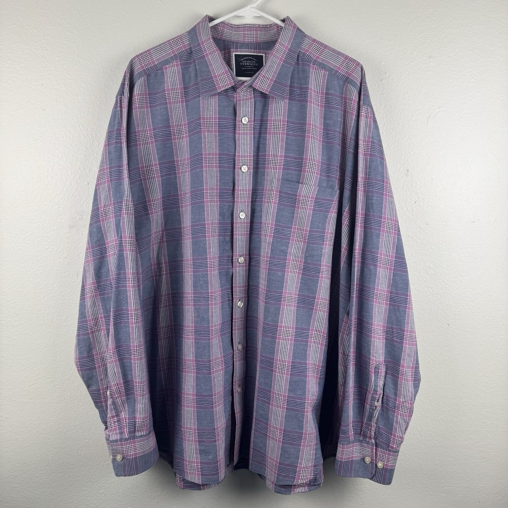 CHARLES TYRWHITT Mens Long Sleeve button Cotton/Linen‎ CLASSIC FIT - XXL